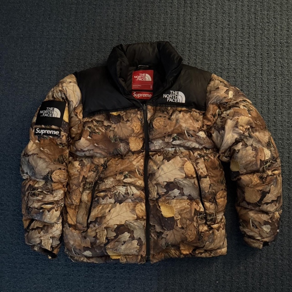Supreme Kids Black and Brown Leaf Puffer Jacket